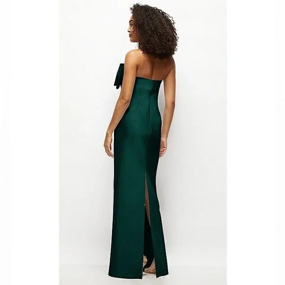 Alfred Sung Natasha Bow Detail Strapless Satin Twill Column Gown Evergreen D859 - Picture 3 of 10